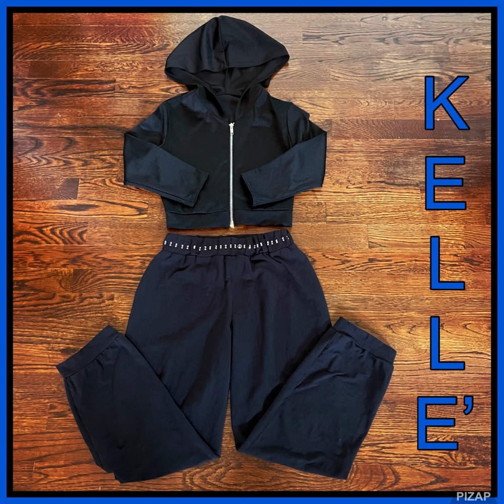 KELLE’ CROP ZIP 3/4 SLEEVE HOOD JACKET W/BLACK PANTS ~ DANCE/COMPETITION